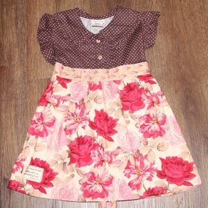 Girl August Robyn & Wren Vintage Brown Polka Dot Stunning Floral Dress size 4T